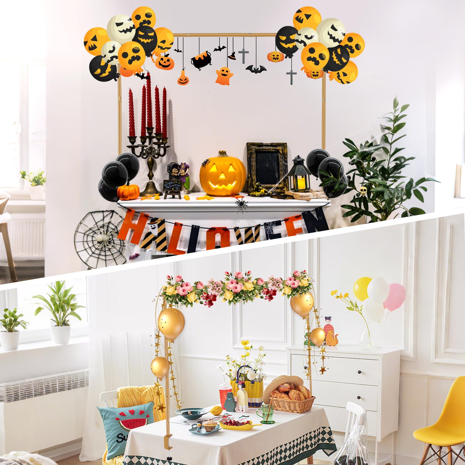 Arco da Tavolo Regolabile Oro, Kit Quadrato con Arco per Palloncino 120 a 260 cm, Supporto per Binario da Tavolo per Natale, Matrimonio, Compleanno, Anniversario, Decorazione per Feste