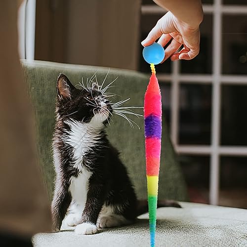 Miniatura 5 de SHENGSEN Pelota hinchable con cola para gatos, 5 paquetes, gusano mágico grande arcoíris con juguete de pelota para gatos, bolas inflables coloridas