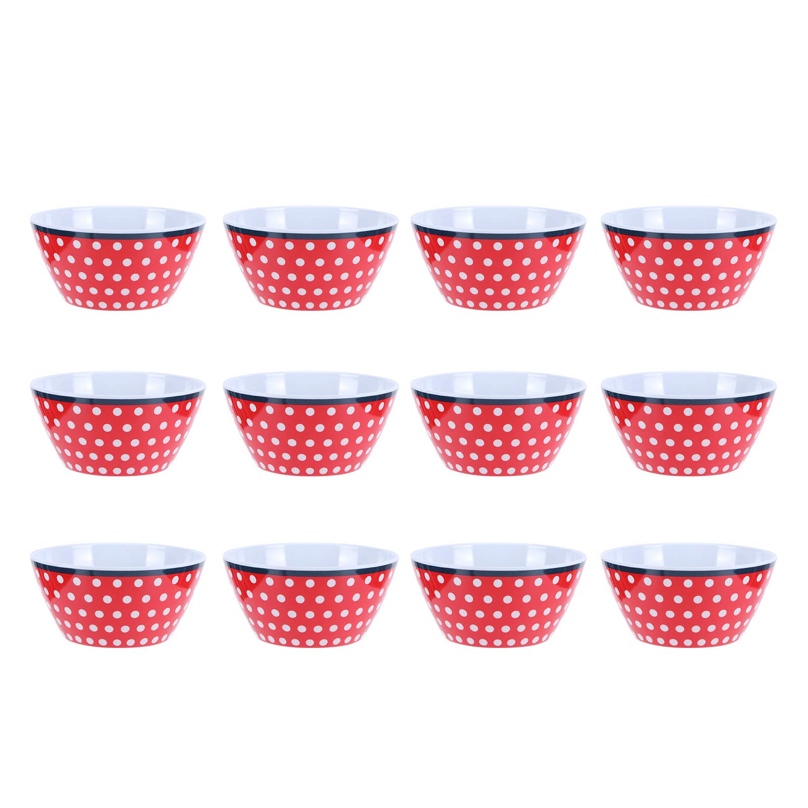 12 Uds. Ensaladeras de 6 pulgadas, cuencos para servir comida, vajilla de porcelana de imitación (Roja con punto)