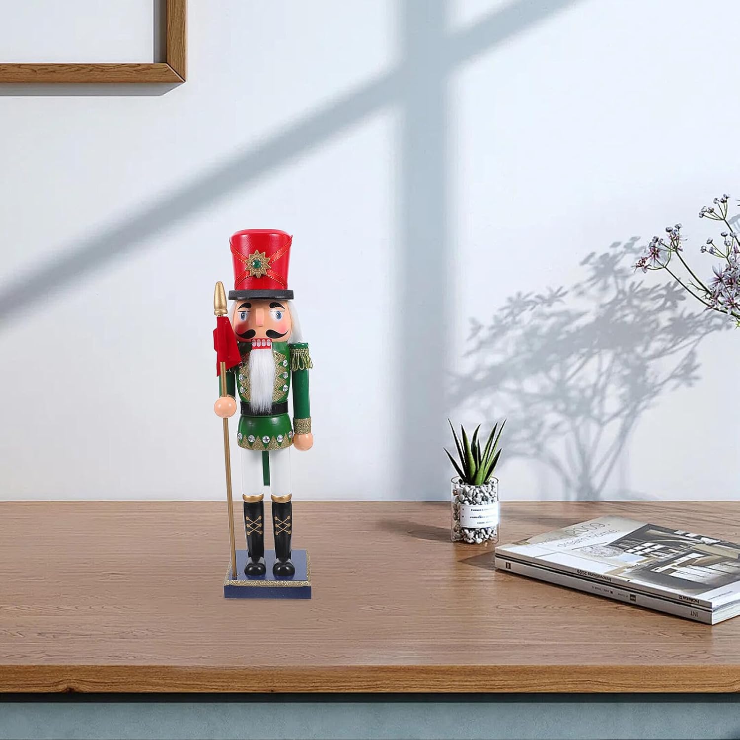 Wooden Nutcracker Soldier Figurine Christmas Decor, Small Hand-Painted Nutcracker Christmas Decorations for Tabletop and Holiday Display