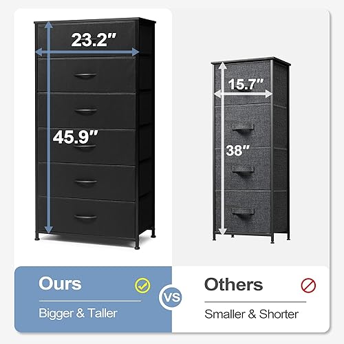 Miniatura 3 de Crestlive Products Cómoda para dormitorio con 6 cajones, cajonera alta con cajones, cómodas negras muebles de dormitorio, unidad organizadora de