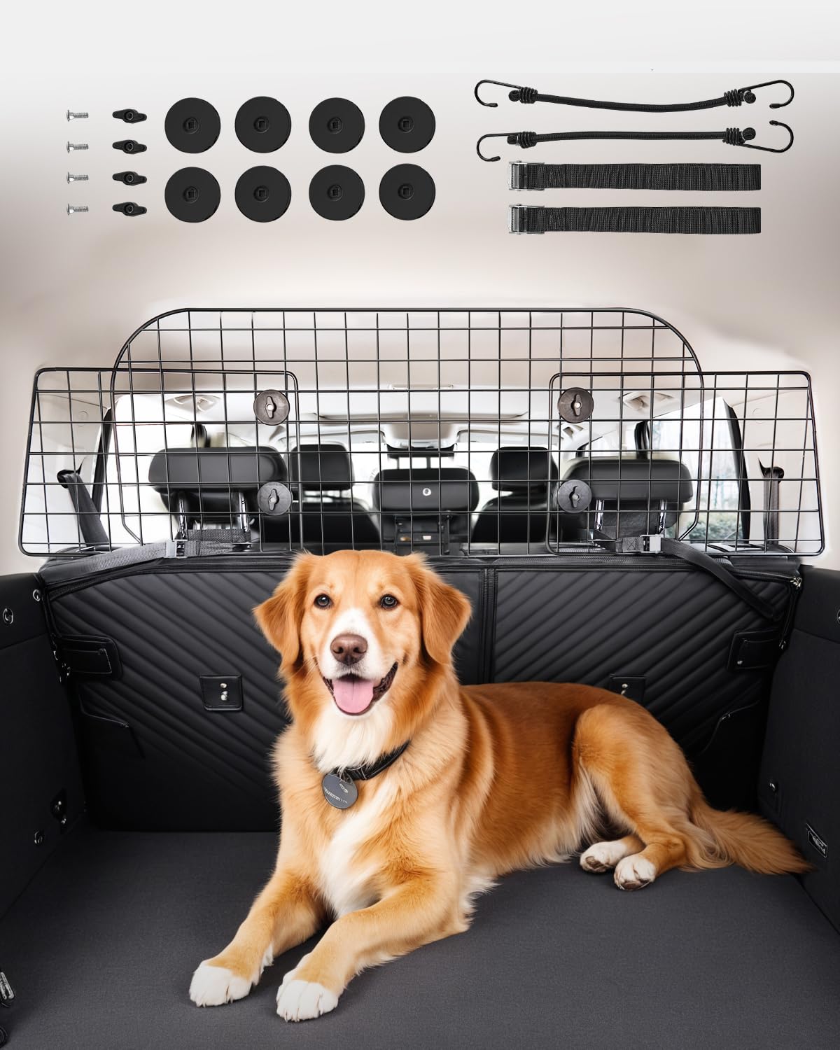 VEVOR Barrière de Voiture pour Chien Réglable 90-153,9 cm, Grille Pare-Chien en Treillis Métallique Robuste pour Siège Arrière, Universel pour Animaux de Compagnie, SUV, Berline, Camions et Véhicules