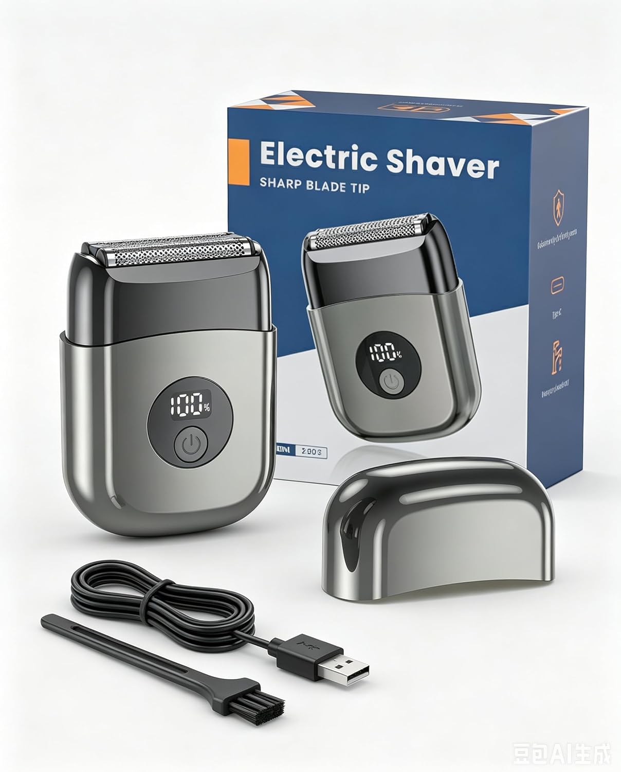 Mini Electric Shaver for Men, IPX7 Waterproof Foil Razor with 3-Blade System, LED Power Display, USB-C Rechargeable, Pocket Size Travel Shaver for Face, Body