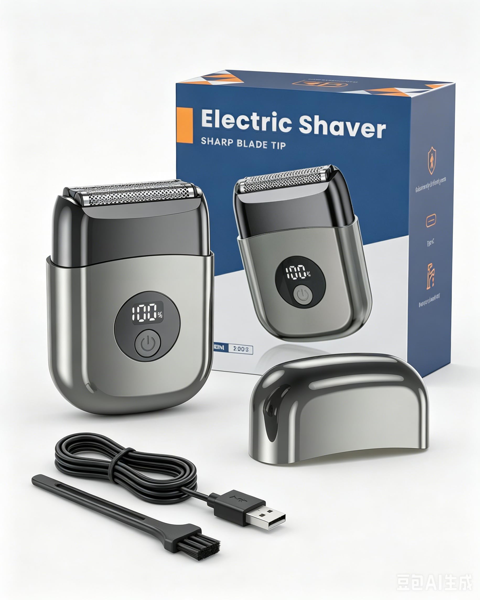 Mini Electric Shaver for Men, IPX7 Waterproof Foil Razor with 3-Blade System, LED Power Display, USB-C Rechargeable, Pocket Size Travel Shaver for Face, Body White