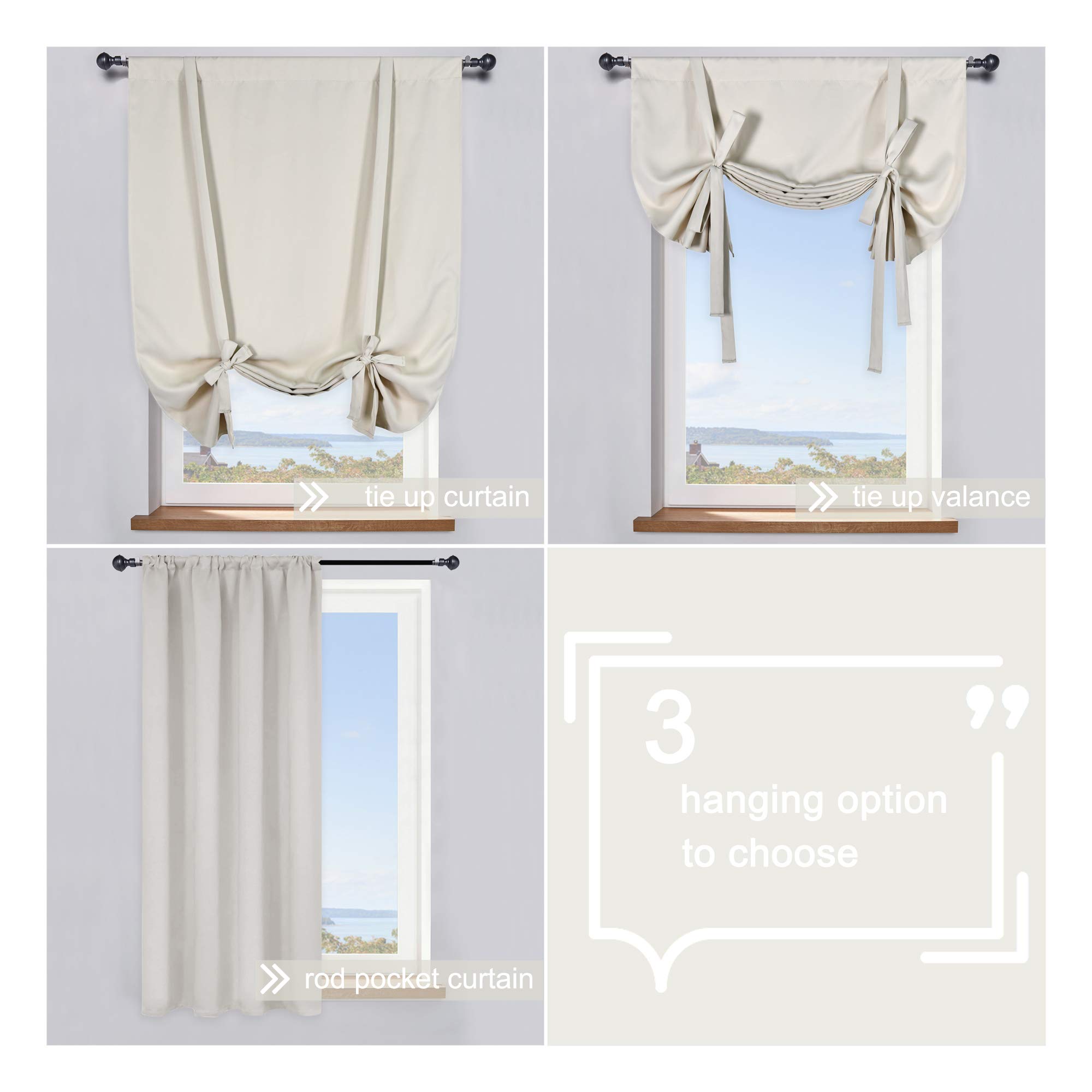 DONREN 45 inch Length Cream Beige Window Valance for Kitchen - Tie Up Curtain Roman Shade Rod Pocket Door Curtain Drapery for Home Decor Adjustable Balloon Valance,1 Pcs,W 34 x L 45 in