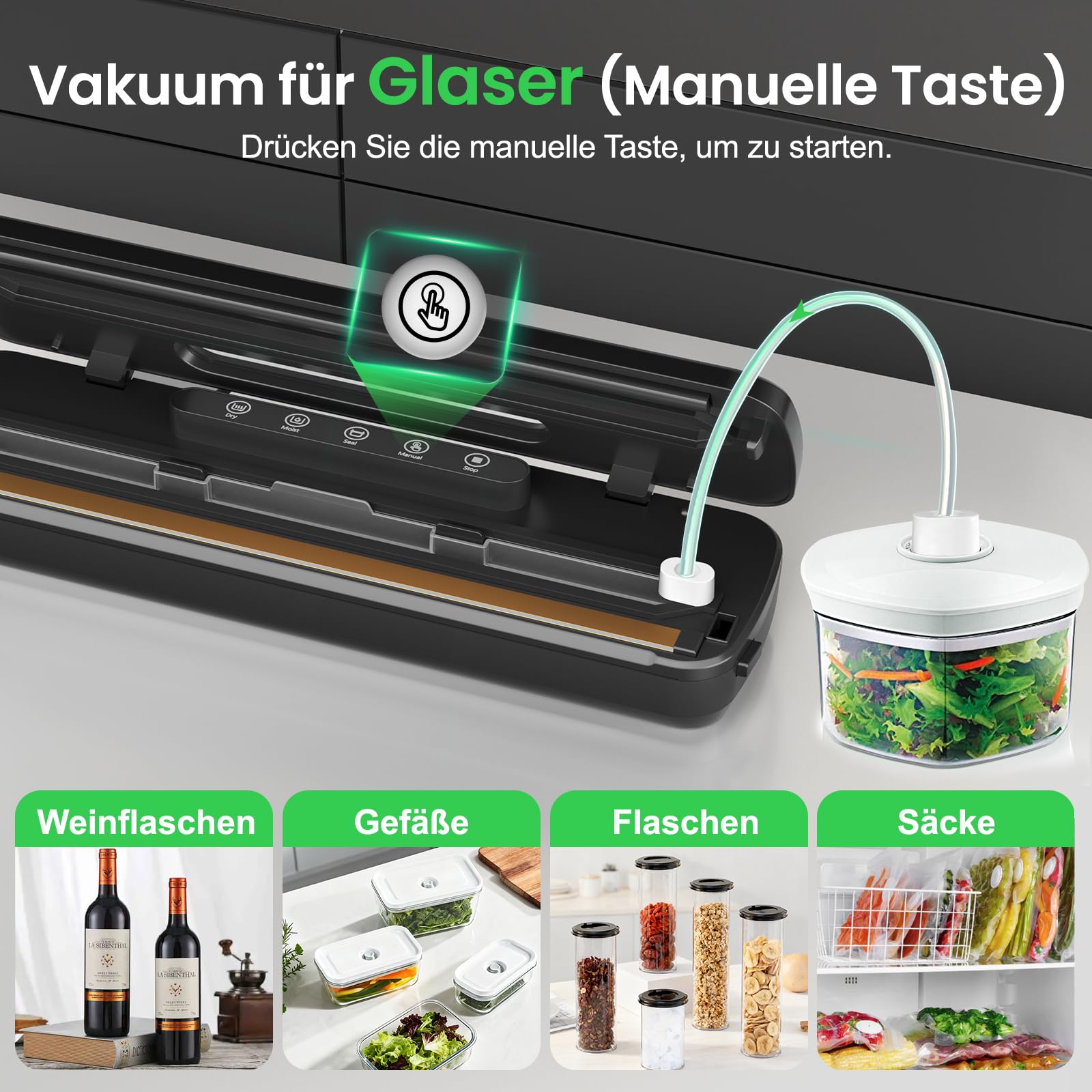 Raycial Vakuumiergerät 7 in 1, 145W Vakuumierer für Lebensmittel mit 10 Beutel und Schlauch