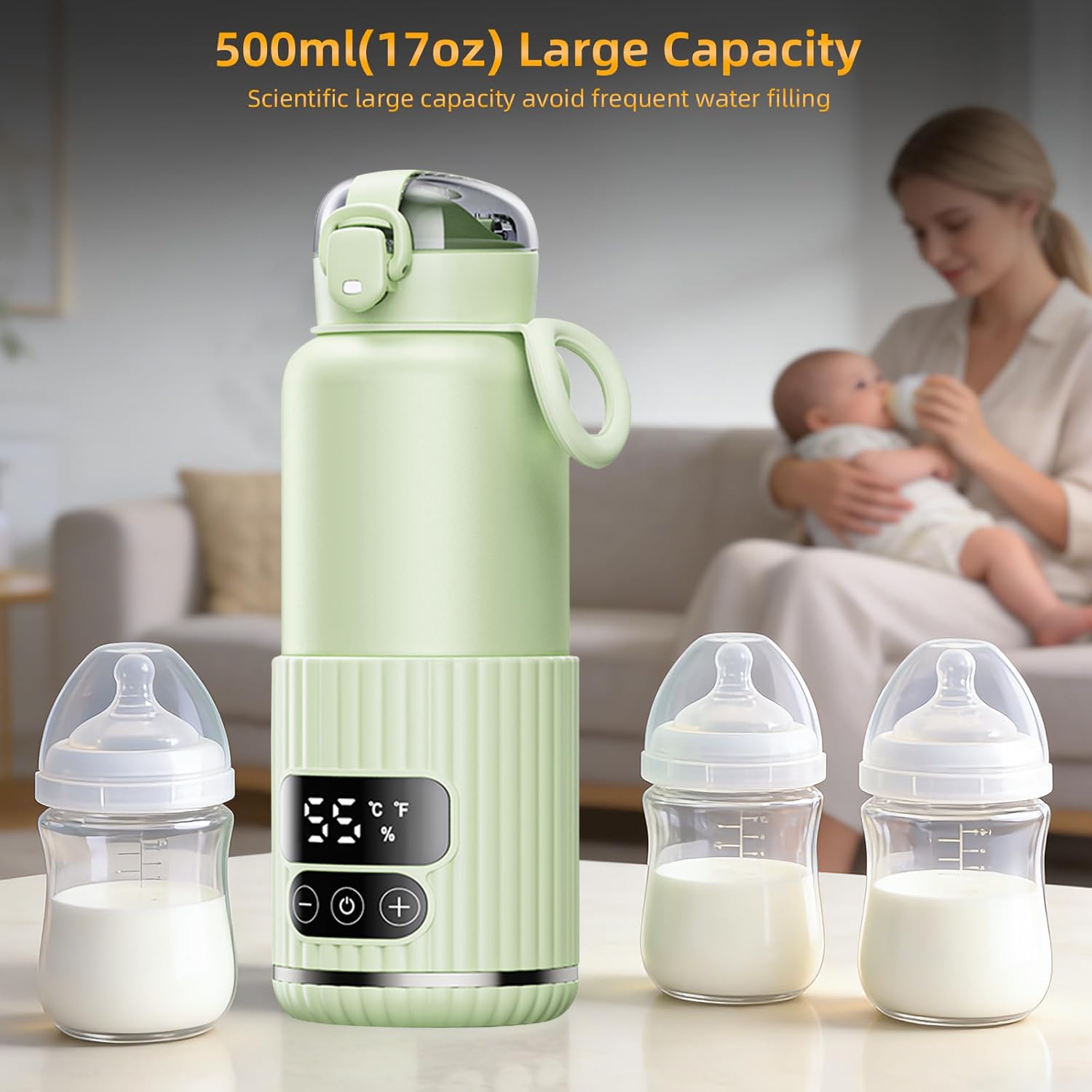 Scaldabiberon portatile da viaggio, scalda latte per bambini con riscaldamento rapido e lunga durata della batteria, 473,6 g, grande capacità, con funzione di mantenimento del caldo a lunga durata