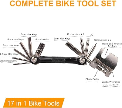 17 in 1 Bike Multi Tool Kit with Chain Breaker Ergonomic and Lightweight MTB Bike Repair Kit Motorcycle Accessories Stainless Steel
