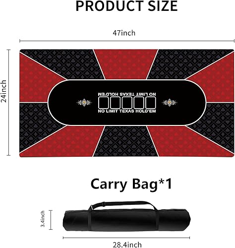 Miniatura 3 de Tapete de póquer de 47 x 24 pulgadas para mesa, superficie lisa repelente al agua, parte inferior de goma antideslizante, tapete de póquer plegable