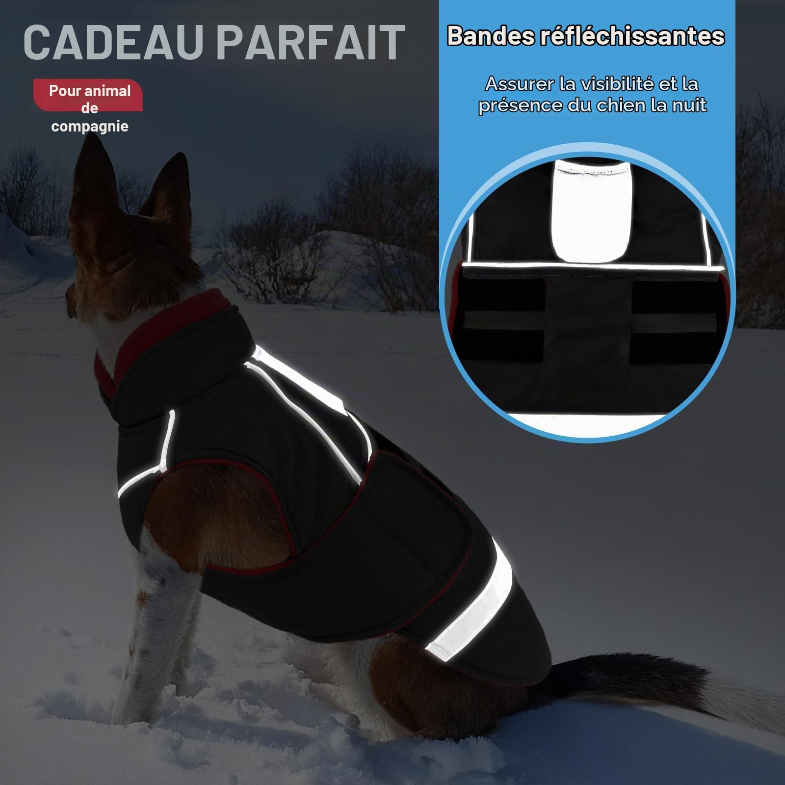 CITÉTOILE Manteau pour Chien Imperméable et Coupe-Vent - Veste Hiver Chaude Réfléchissante - Manteau Chien avec Col en Fausse Fourrure & Ouverture Harnais Noir M