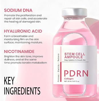 PDRN Serum Korean Stem Cell Ampoule - Salmon DNA Serum, Hydrating Serum for Glass Skin, Anti Aging Serum for Women, Micro Infusion System for Face with Niacinamide, 30ml