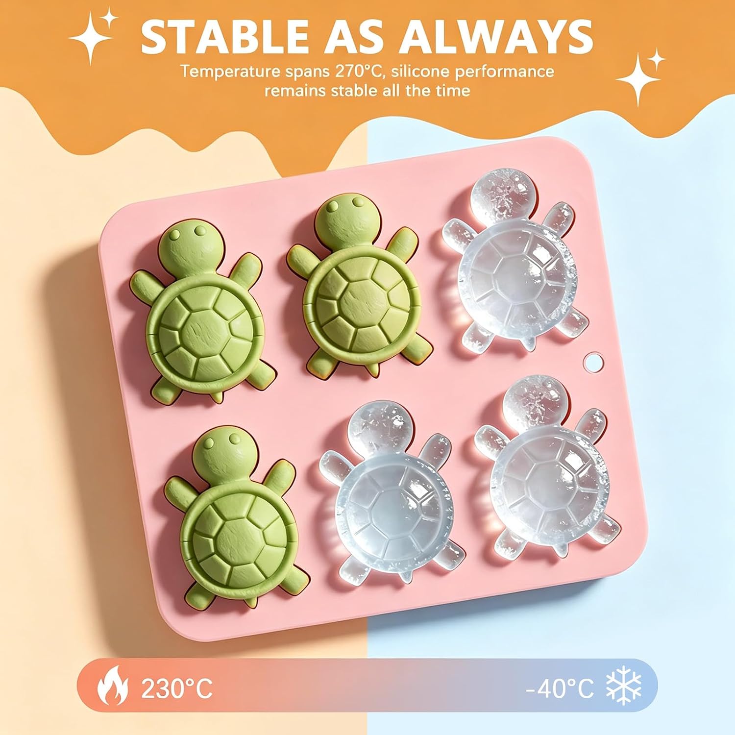 2Pcs Turtle Silicone Molds for Candy Making, 6-Cavity Turtle Candy Mold for Chocolate 3D Tortoise Ice Cube Tray Sea Animal Baking Tool for Fondant Jello Puddin DIY Desserts Cake Decoration, Grew&Pink