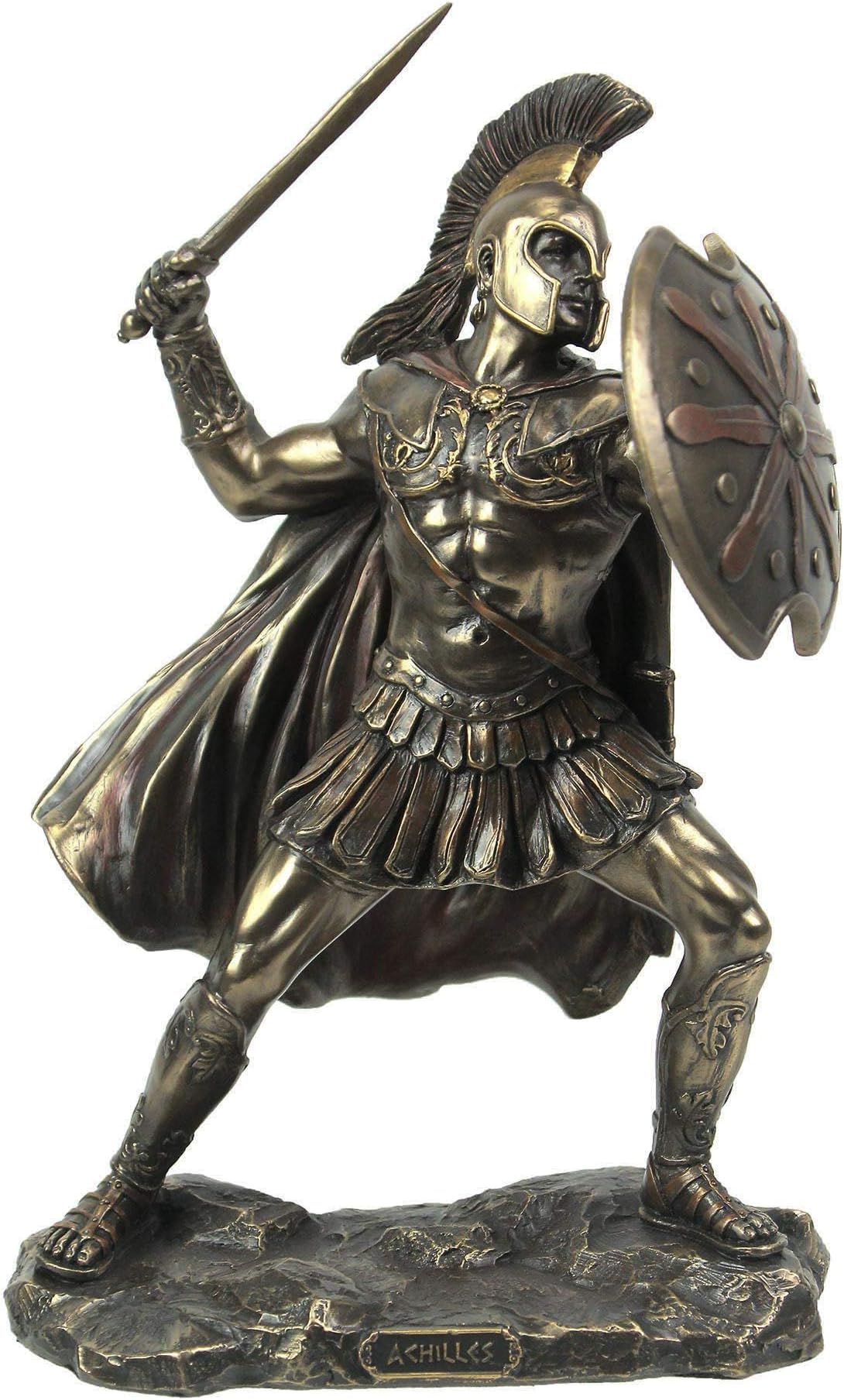 Achilles Trojan War Hero Holding Spear and Shield Tabletop Statue Achilleus