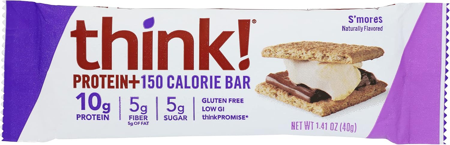 think!, Protein+ 150 Calorie Bars - S'mores, 10g Protein, 5g Sugar, No Artificial Sweeteners, Gluten Free, GMO Free, 1.4 Ounce bar