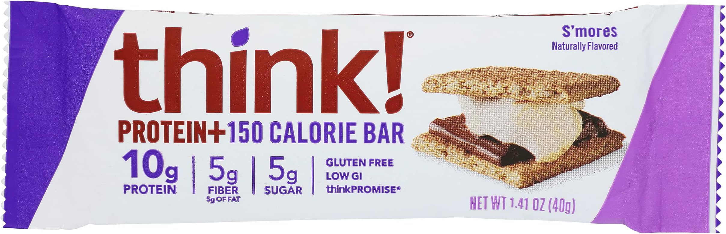 Think! Protein Bars, High Protein Snacks, Gluten Free, Sugar Free Energy Bar with Whey Protein Isolate, S'mores, Nutrition Bars without Artificial Sweeteners, 1.41 Oz (Pack of 10)