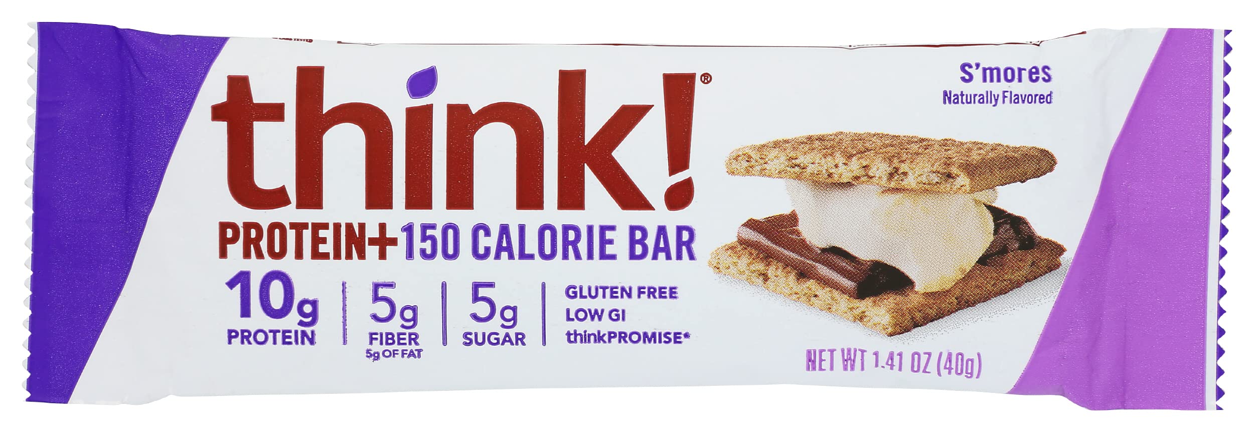 Think! Protein Bars, High Protein Snacks, Gluten Free, Sugar Free Energy Bar with Whey Protein Isolate, S'mores, Nutrition Bars without Artificial Sweeteners, 1.41 Oz (Pack of 10)