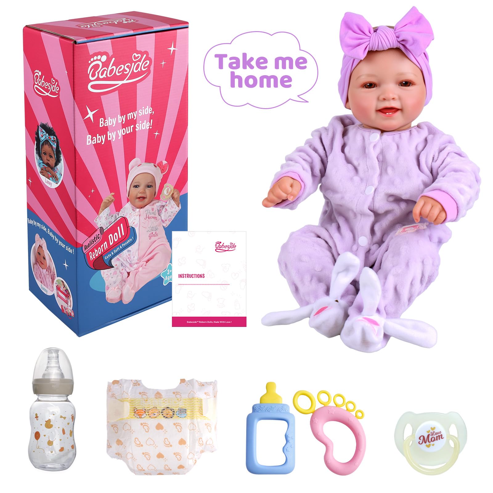 JIZHI Bambole Reborn 17 Pollici - Originali Rinato Bambino Femmine - Neonato Dolls per Age 3+ con Scatola Regalo, Compleanno e Collezione (Occhi Marroni)