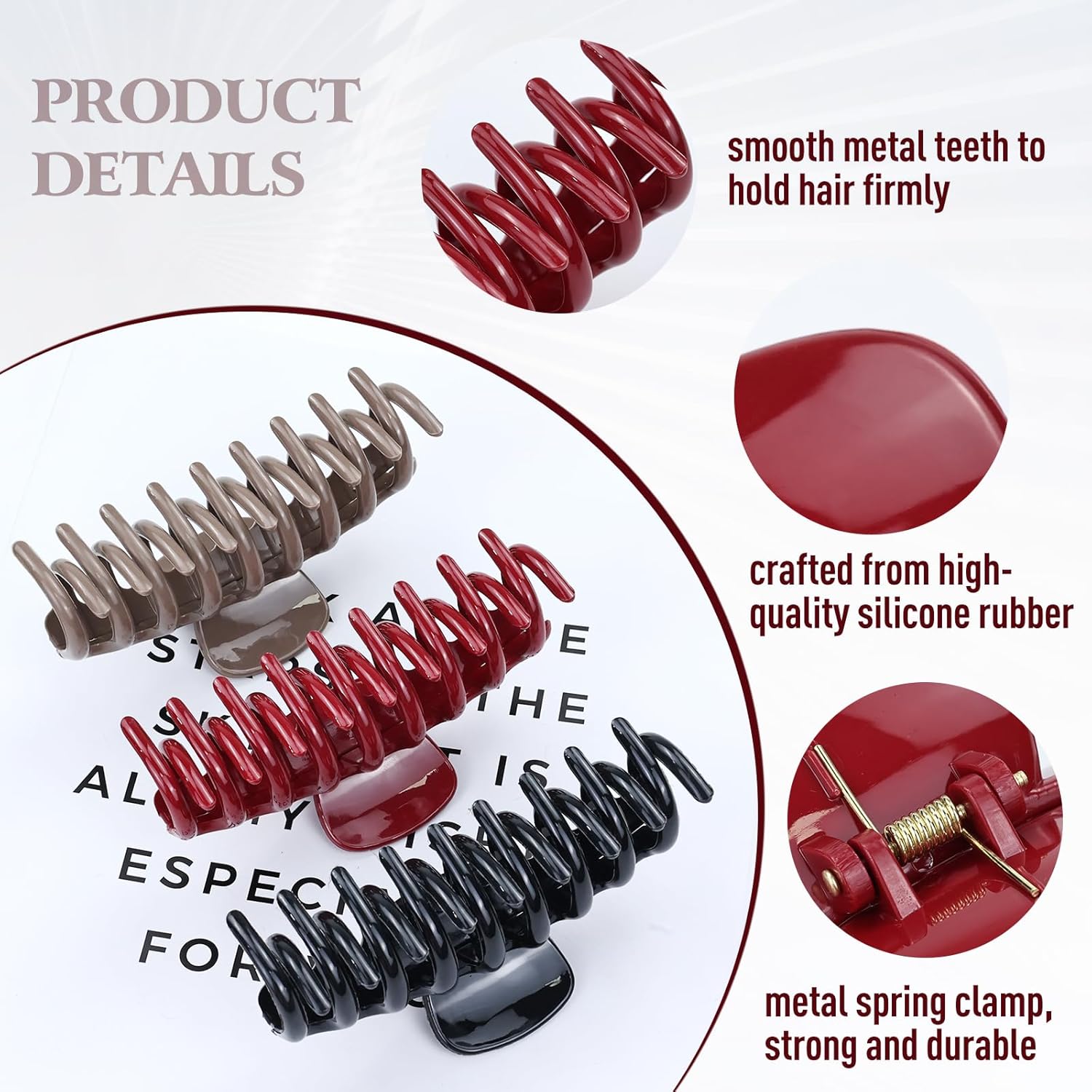 Lawie 6 Pack Large Brown Red Black Soft Silicone Plastic Hair Claw Clips Flexible Squishy Anti-Slip Strong Hold Anti-Slip Claw Clips Clamps Bun Holder Accessories for Women Girls - Image 2