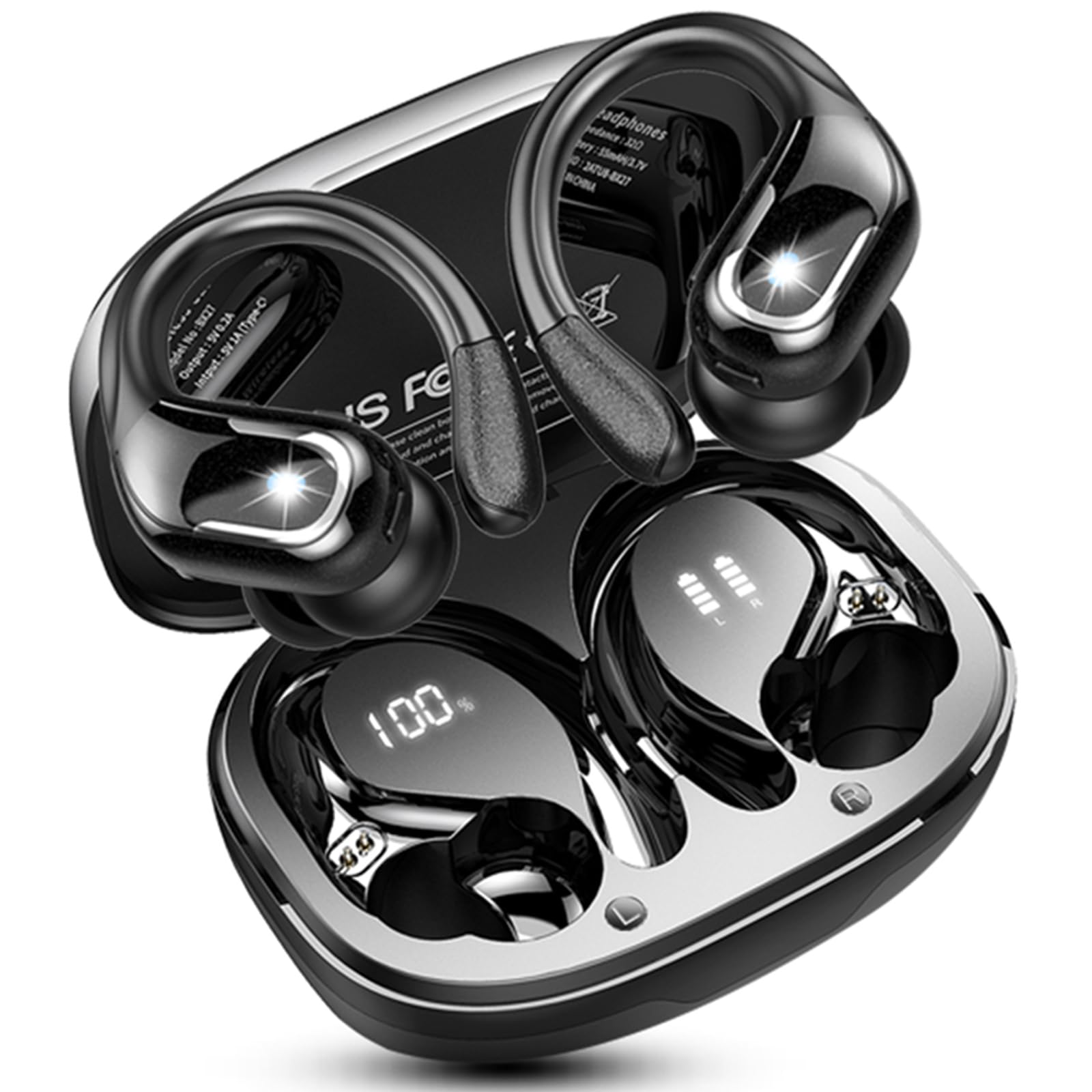Rulefiss Cuffie Bluetooth 5.4 Sport, 75 ore, stereo HiFi senza fili, Bluetooth, IP-X8, impermeabili