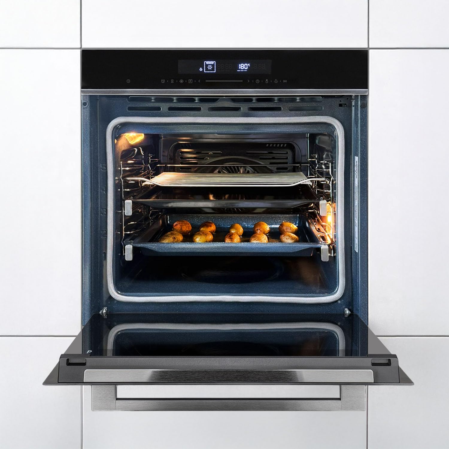 Forno da incasso 60 cm | elettrico | 72L | 3,2kW | Pirolisi | Funzione pizza | Circolazione dell'aria | Aria calda | Cassetti telescopici | EB8019EDP