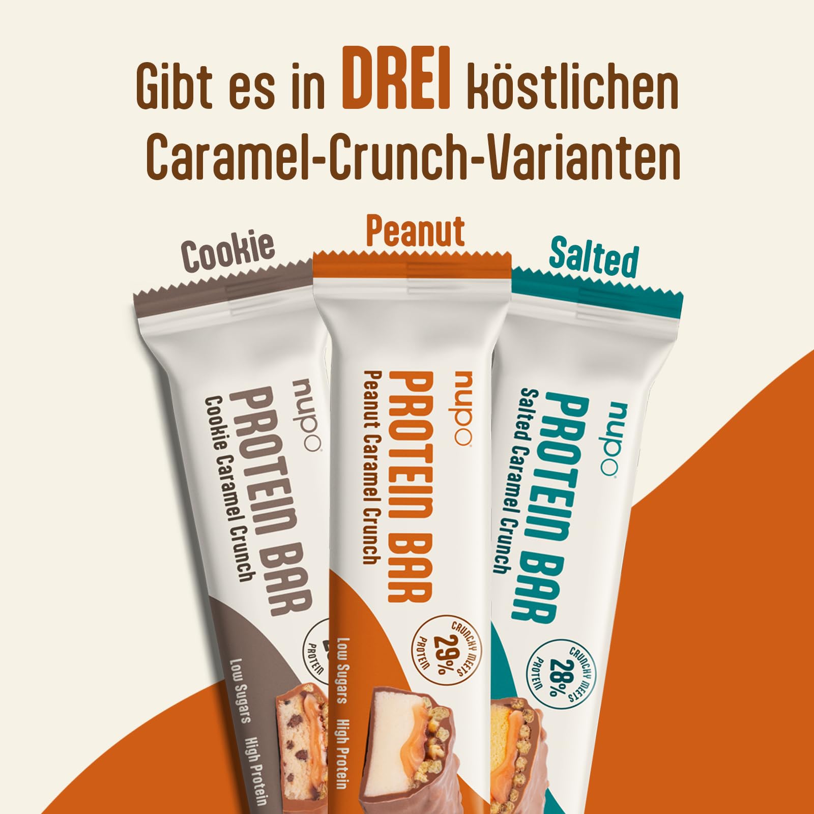 Nupo Proteinriegel Peanut Caramel Crunch | 13 g Protein pro Riegel | Wenig Zucker | Glutenfrei | 45 g x 12 Pack | Eiweißriegel