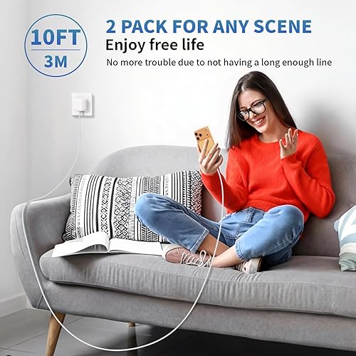 Miniatura 7 de Bloque de cargador USB C, cargador de pared dinámico de 40 W con 60 W máximo, paquete de 2 enchufes plegables tipo C rápido con cable de carga USB C
