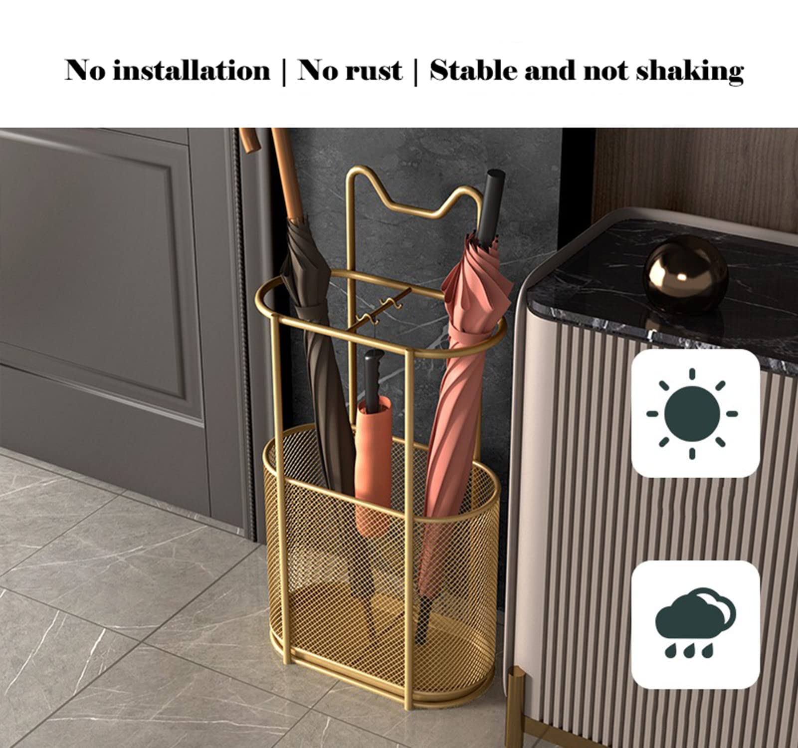 Portaombrelli Con Vassoio Antigoccia E Quattro Ganci Per Ingresso Design Nero Compatto Songmics
