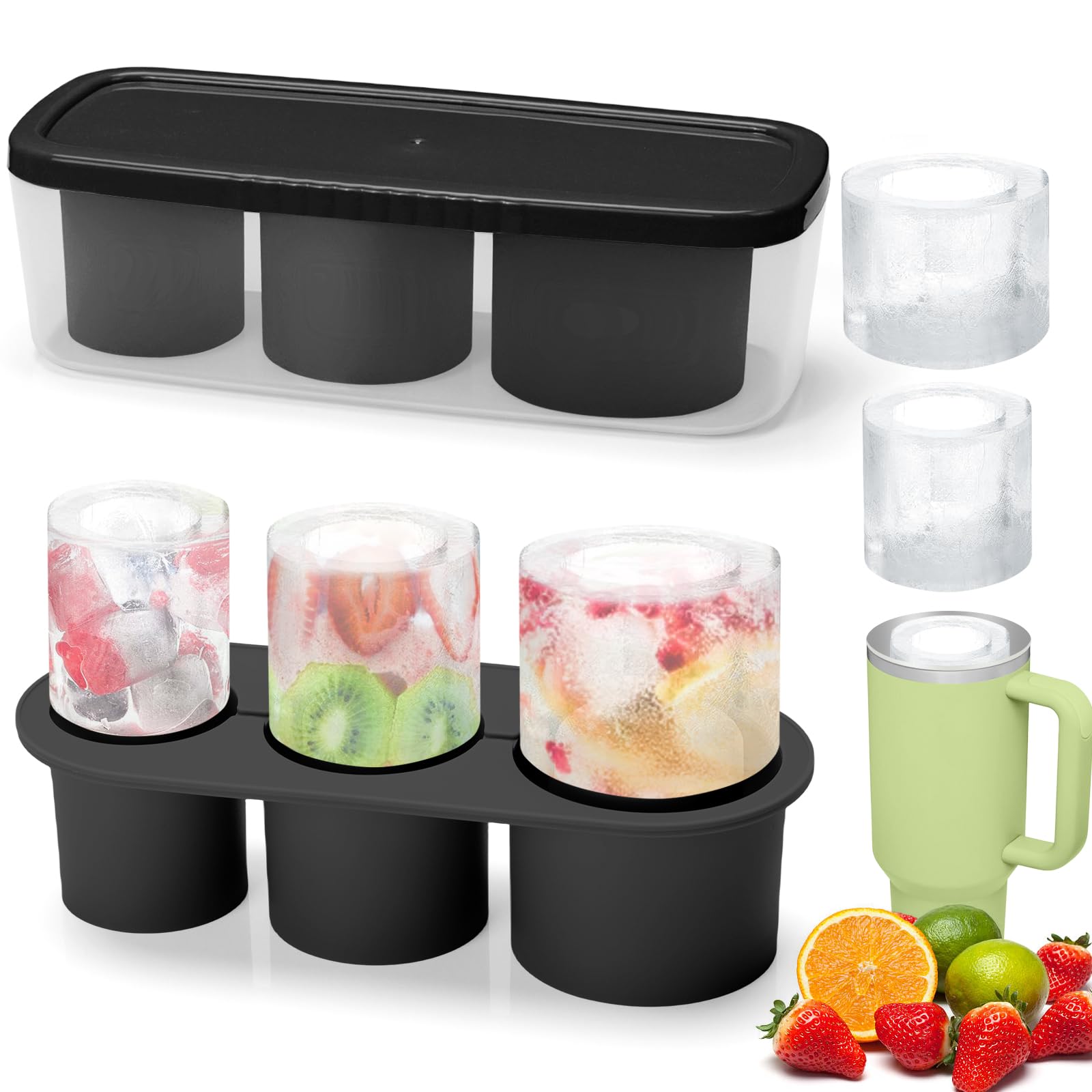 Ice Cube Tray for Stanley Cup, Silicone Ice Cube Maker With Lid for 30-40 oz Tumbler, for Chilling Whiskey, Cocktails, Drinks, Coffee, Easy Fill and Release Ice Maker, BPA Free