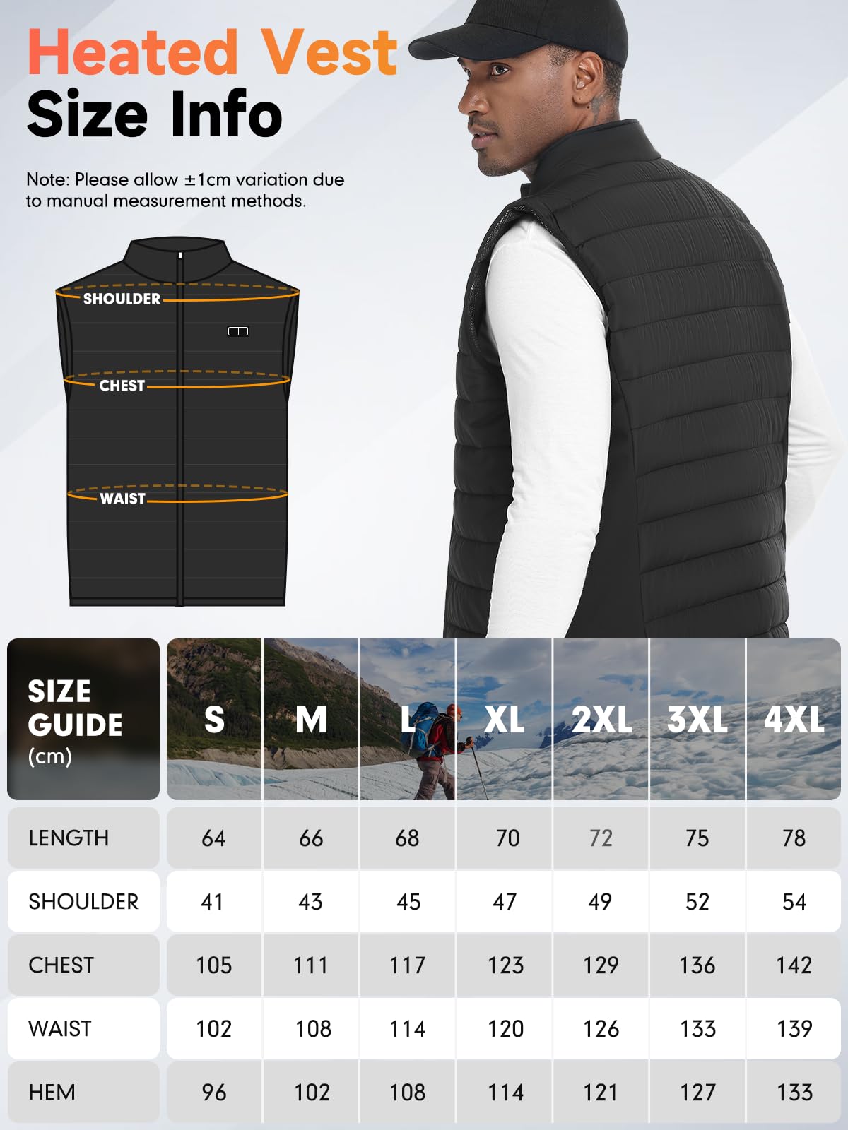 Gilet chauffant, veste chauffante homme femme avec batterie incluse, 7,4V/5V blouson chauffant, manteau Électrique avec 3 Niveau de chauffant | 6 zones chauffante, doudoune homme, Hiver Vêtement
