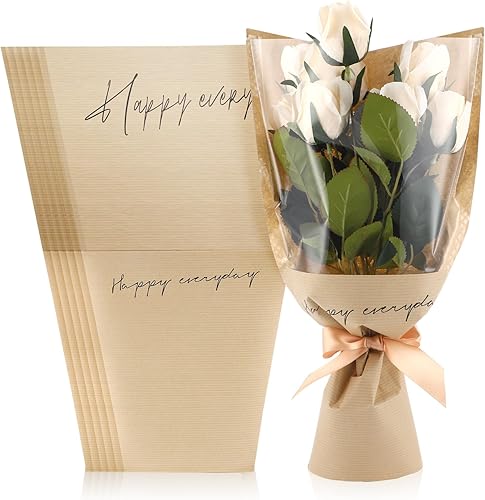 Harloon 100 bolsas de regalo de flores de 11 x 5.1 x 17.3 pulgadas, fundas de flores de papel kraft para ramos, papel de regalo de flores