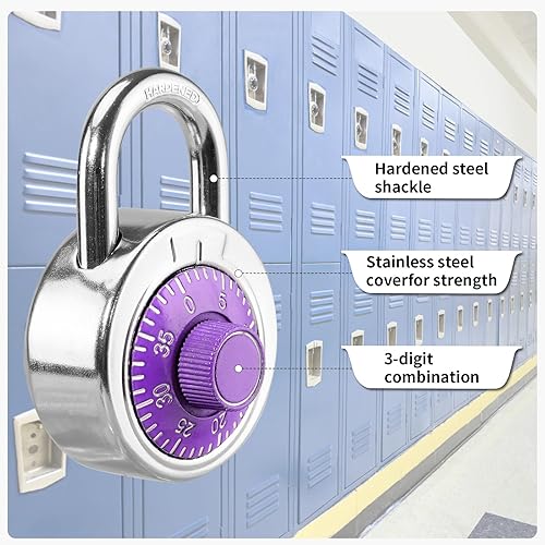 Miniatura 4 de Candado de combinación de 1 unidad, candado de combinación de esfera fija con diferentes combinaciones, 2 pulgadas de ancho. tocadiscos morados,
