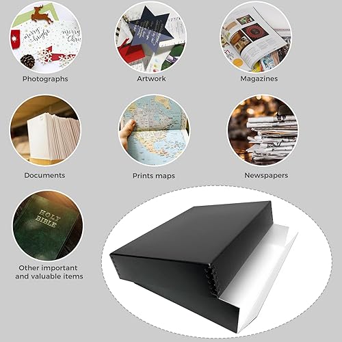 Vista 176 de Lineco, Caja de almacenamiento de archivos de museo de color tostado de 9 x 12 pulgadas, diseño frontal caído. Sin ácidos con borde de metal.