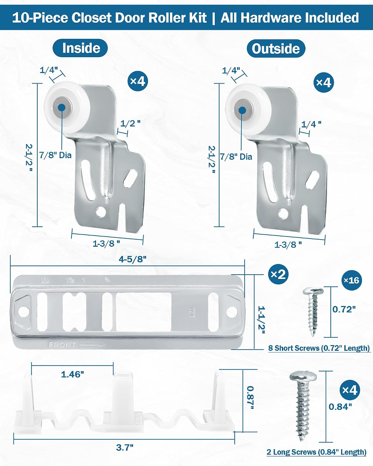 10 Pcs Sliding Closet Door Roller Replacement Kit - Includes 2Pcs N6560 + 8Pcs MP6501 Rollers & Slide Track Hardware, Fits Top-Hung Sliding Wardrobe Door Hardware (3/4"to 1-3/8" Door Thickness)