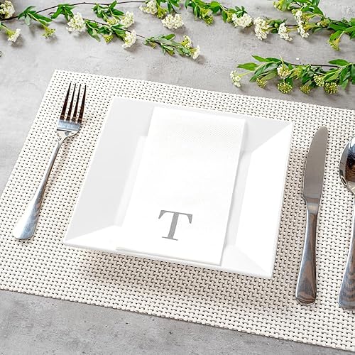 Miniatura 14 de Luxenap - Toallas de invitados de 15.8 x 7.9 pulgadas, 50 toallas de mano con letras plateadas, letra "P", fuente Sans Serif, servilletas de papel