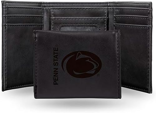 Rico Industries NCAA Penn State Nittany Lions - Billetera triple para hombre, 9 bolsillos con logotipo del equipo grabado con láser en piel vegana,