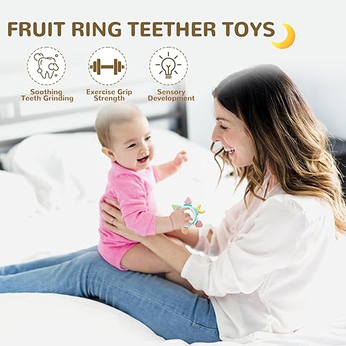 Miniatura 4 de Hooku Mordedores de silicona para bebés de 6 a 12 meses, juguetes de dentición para bebés de 0 a 6 meses, anillos de dentición de frutas para bebés,