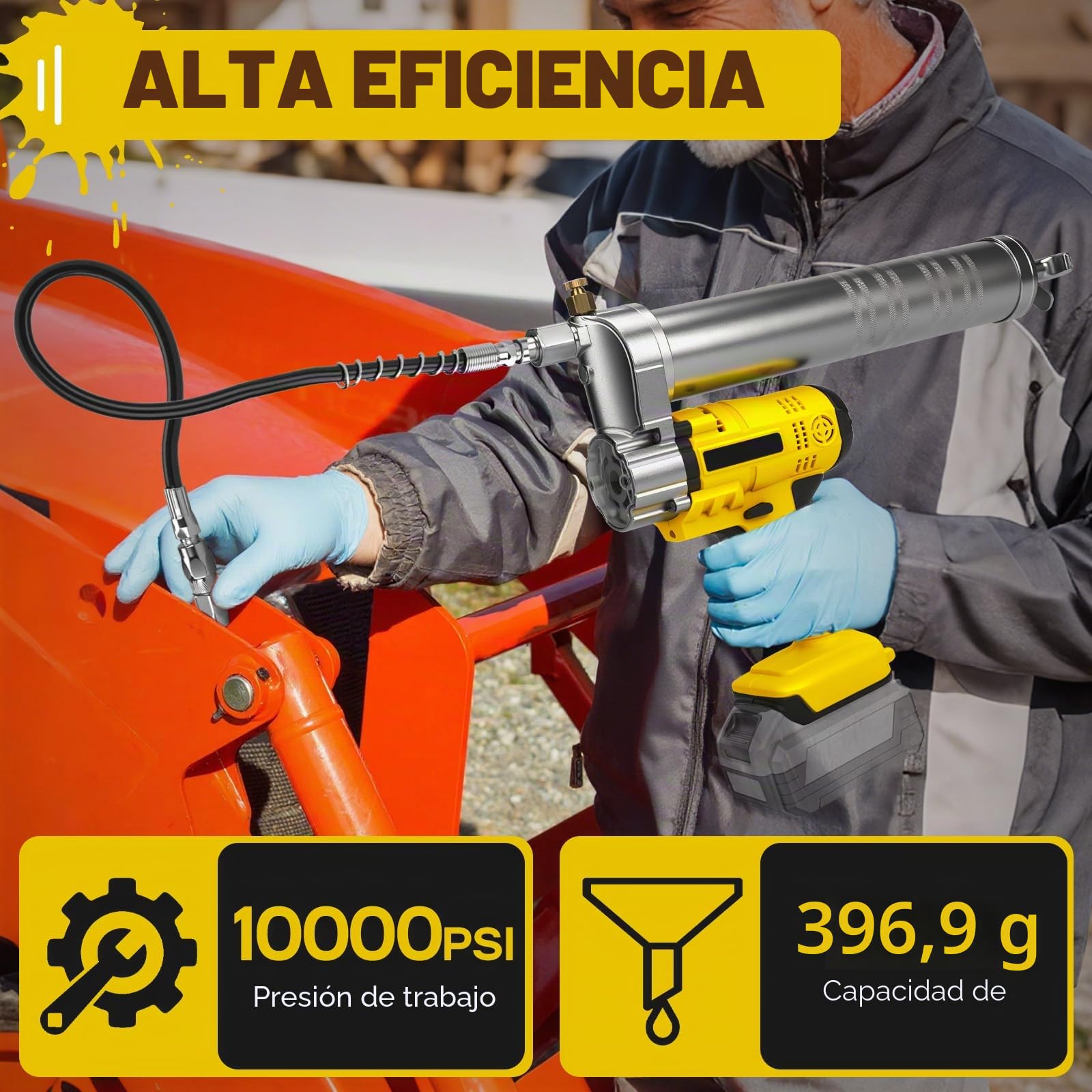 WingFly Pistola engrasadora inalámbrica para DeWalt, batería de 18 V, 20 V, 10000 PSI, motor sin escobillas, cartuchos de grasa de 600 ml, para engrasar vehículos y máquinas (sin batería)