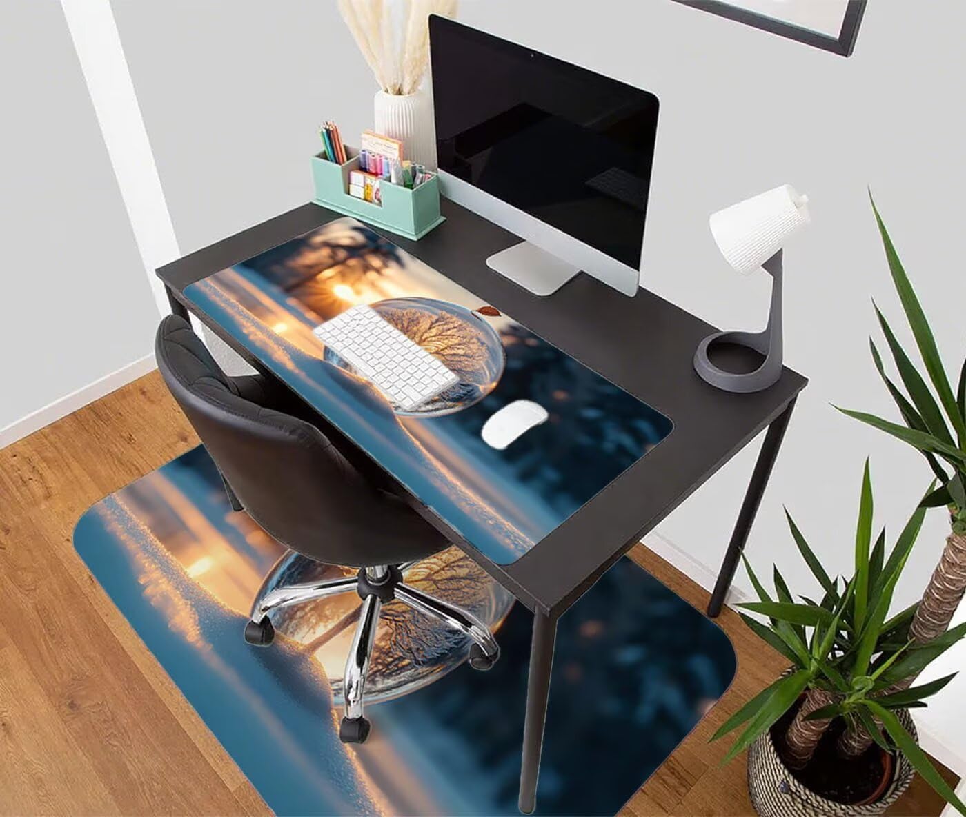 Podkładka pod mysz XXL 1200 x 600 mm duża podkładka pod mysz dla graczy drzewo biurko szyte krawędzie wodoodporna antypoślizgowa do komputera, laptopa poprawia precyzję i szybkość, krajobraz S-687