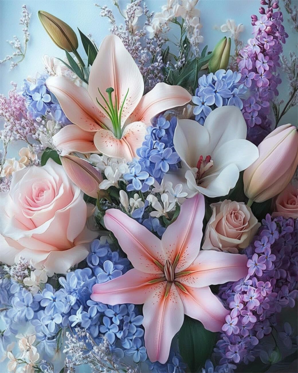 AMBATTERY Flowers DIY Bead Embroidery Kit Lilies and Lilacs Bead Embroidery Kit for Adults Needlepoint Tapestry Set Beaded Stitching 50x60cm