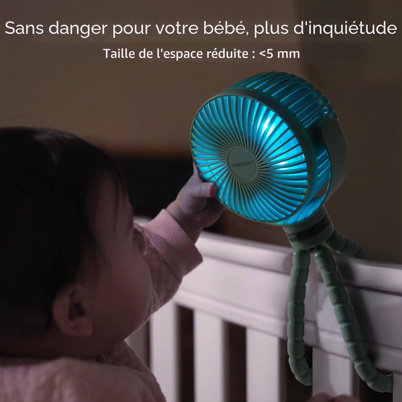 momcozy 8000mAh Ventilateur de Poussette Portable, Batterie de 27 Heures, Rotation Détachable à 4 Vitesses à 360 °, Veilleuse,Ventilateur de Rechargeable par USB,Voyage, Siège, Chambre (vert clair)