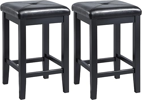 Crosley Furniture Juego de 2 taburetes de bar tapizados cuadrados con altura de mostrador, color negro, 24 pulgadas