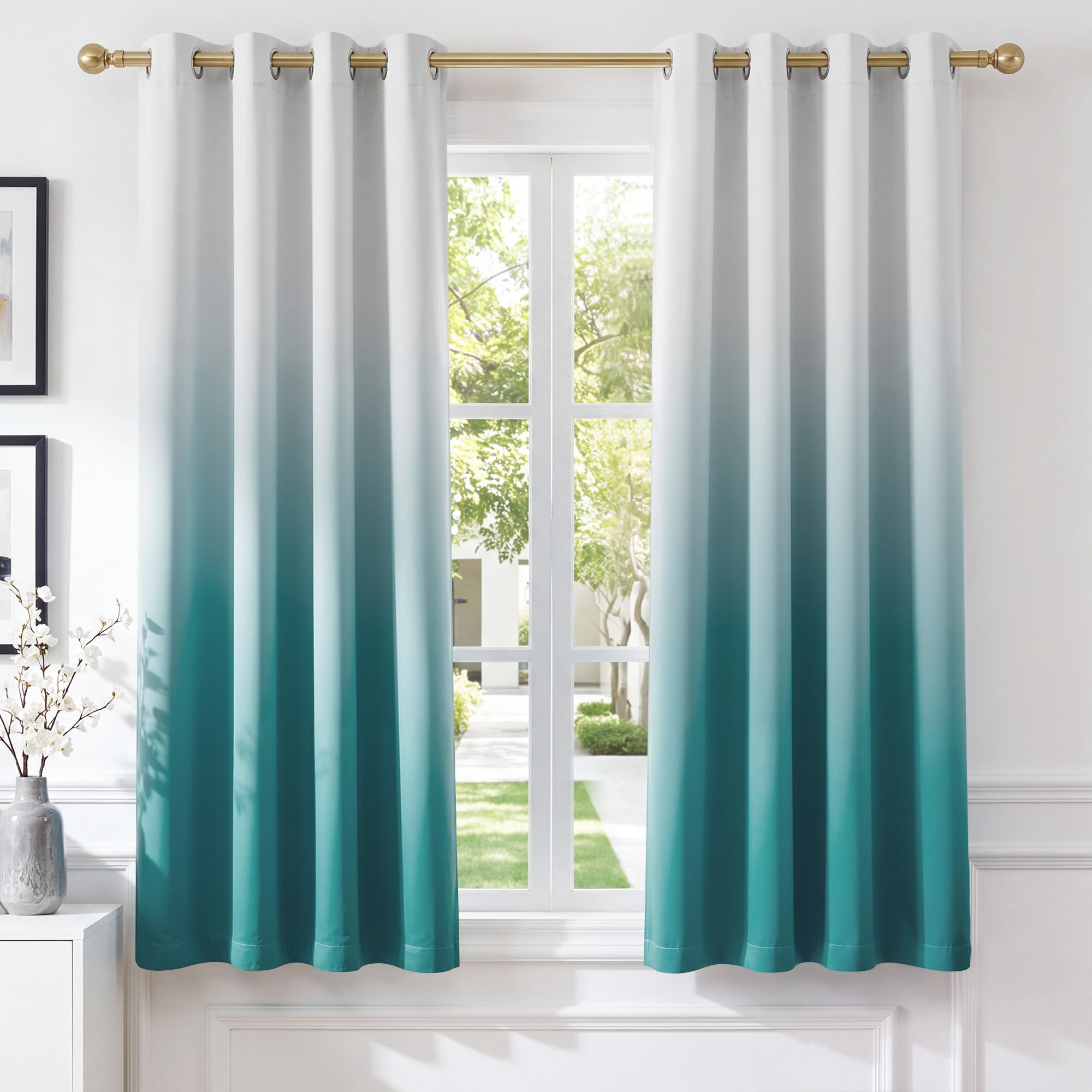 PONY DANCE Blackout Curtains for Bedroom, Gradient Teal, 2 Panels, 46 x 54 — image 1