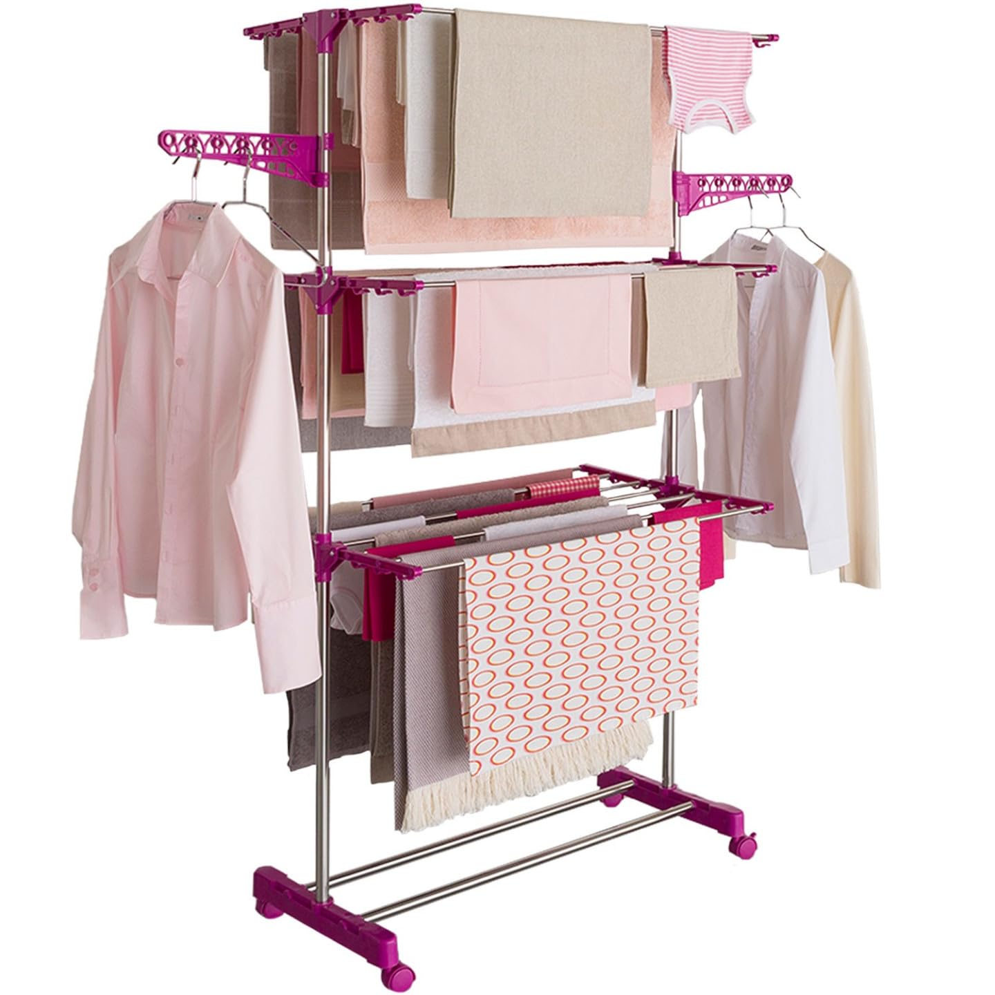 IDMarket - Séchoir à Linge Vertical Pliable 3 Niveaux Maxima capacité 20M INOX et Rose