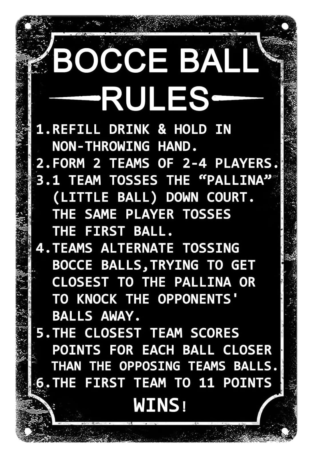 FNYUVNFAF Funny Game Rules Vintage Metal Sign Bocce Ball Themed Tin Wall Decor for Man Cave Garage Pub Basement Bar 8 X 12 inch