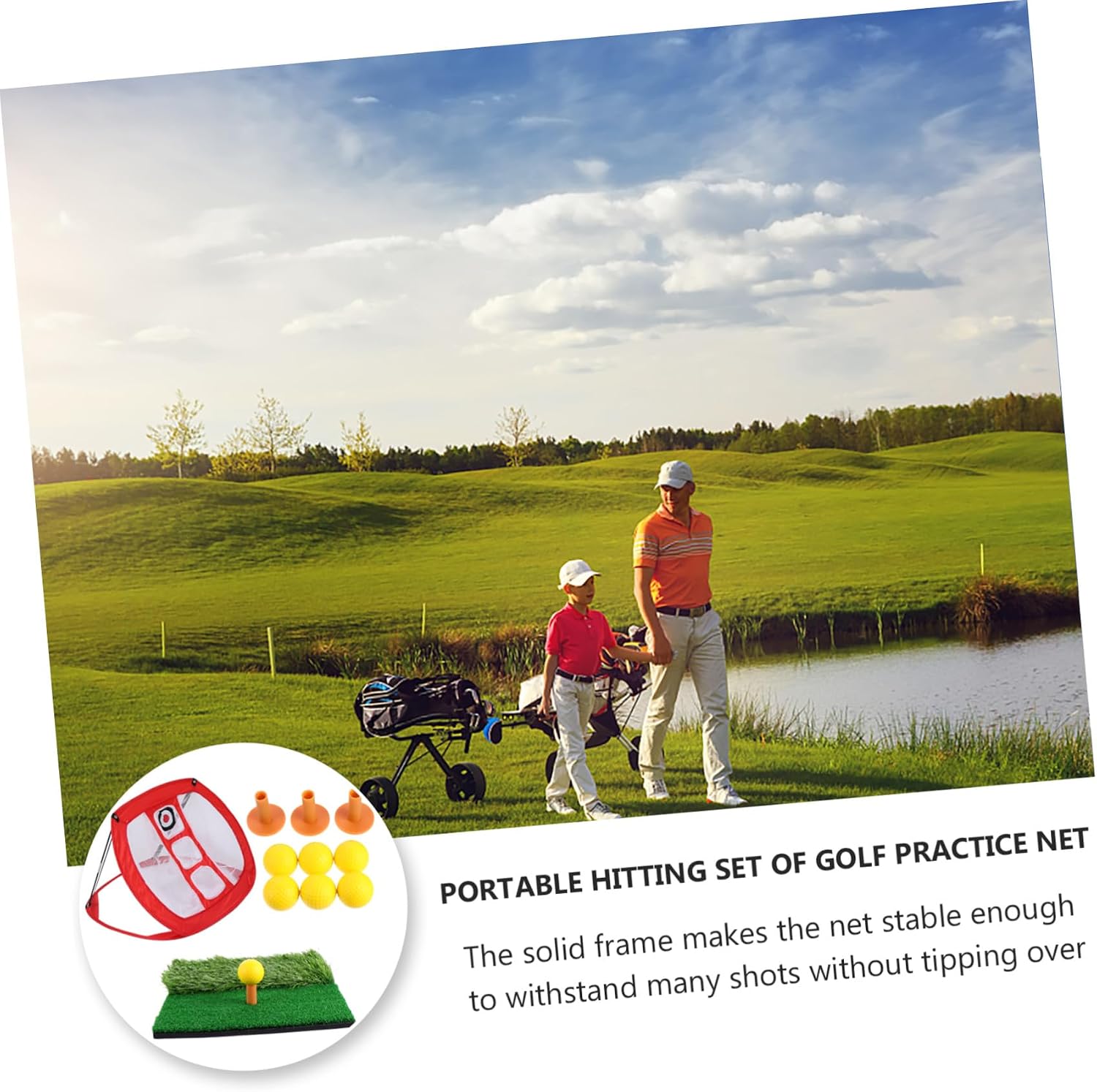 Portable with Golf Pad Practice Net for Indoor Set Nylon and Training, Foldable Hitting Stable Frame to Short-Range Accuracy Outdoor Sports for Golfers
