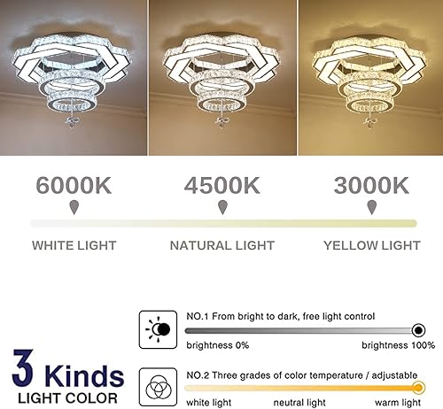 Miniatura 4 de Lámpara moderna de cristal grande de 23.6 pulgadas, anillo redondo, regulable, lámpara de techo redonda para dormitorio, cristal comedor, lámparas