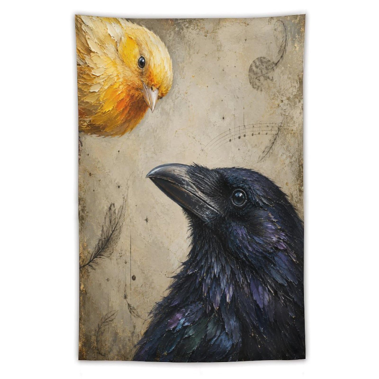 W7C8U2X3 Raven Portrait Wall Tapestry, Realistic Illustration, Dorm Room