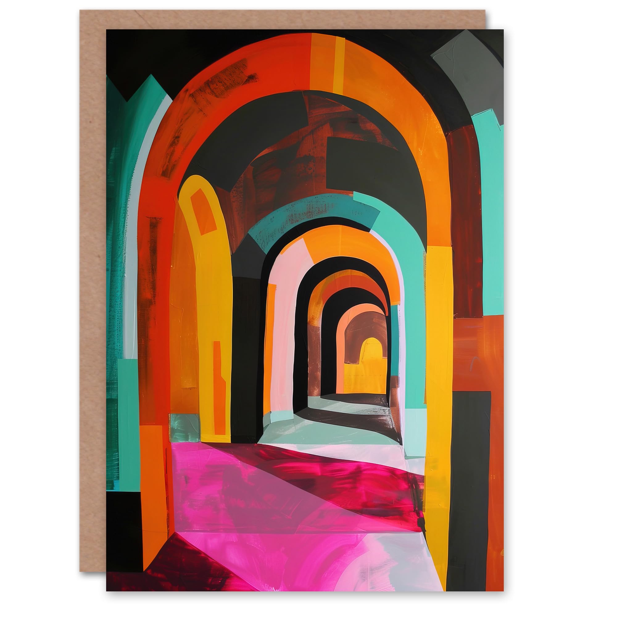 Artery8 Greeting Card Arch Corridor Vibrant Colourful Abstract Painting Blank For Him Or Her Art Birthday Card