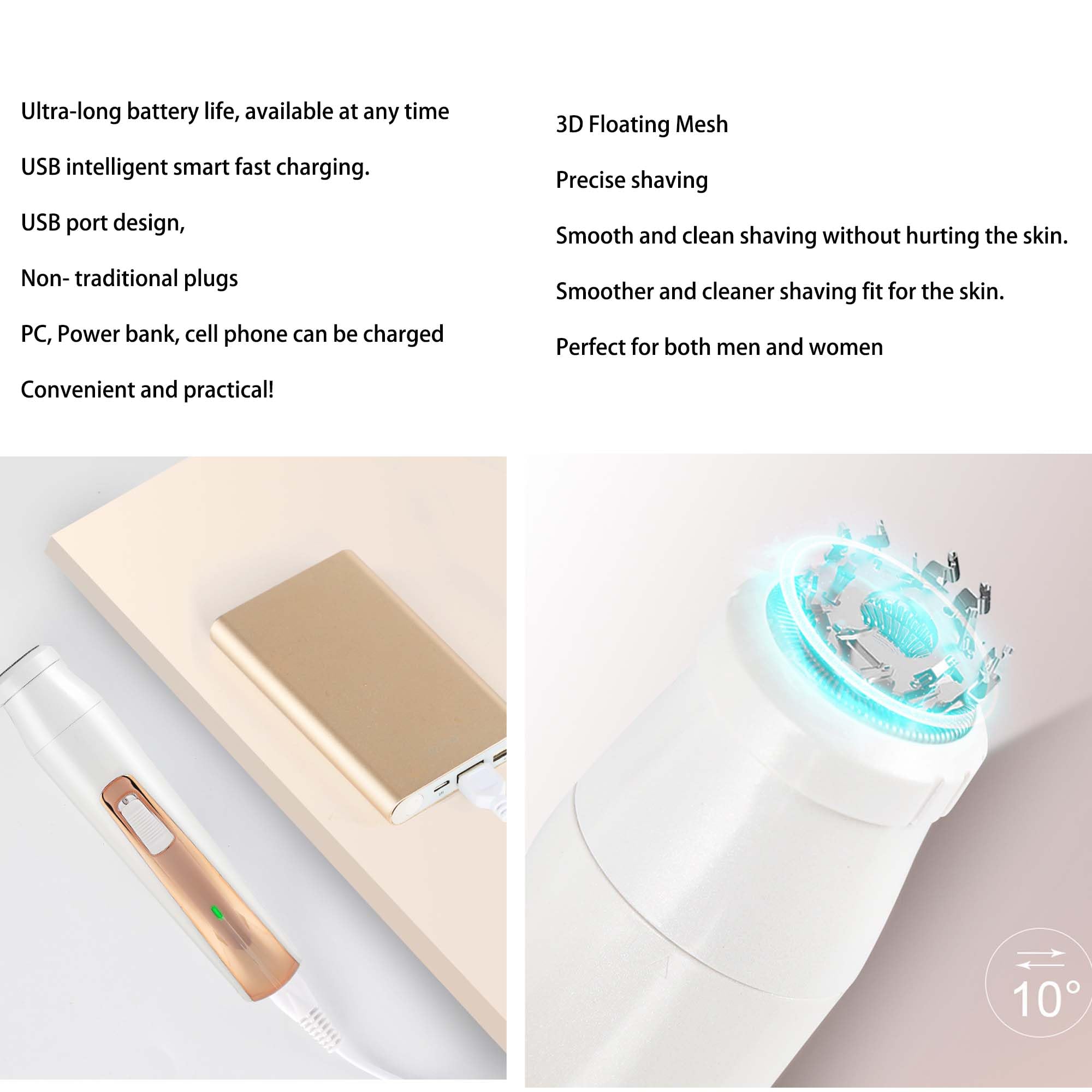 Maquinilla de afeitar eléctrica para mujer, afeitadora facial, removedor de vello facial, recortadora eléctrica de bikini para piernas, maquinilla de afeitar de viaje para cejas, orejas, nariz