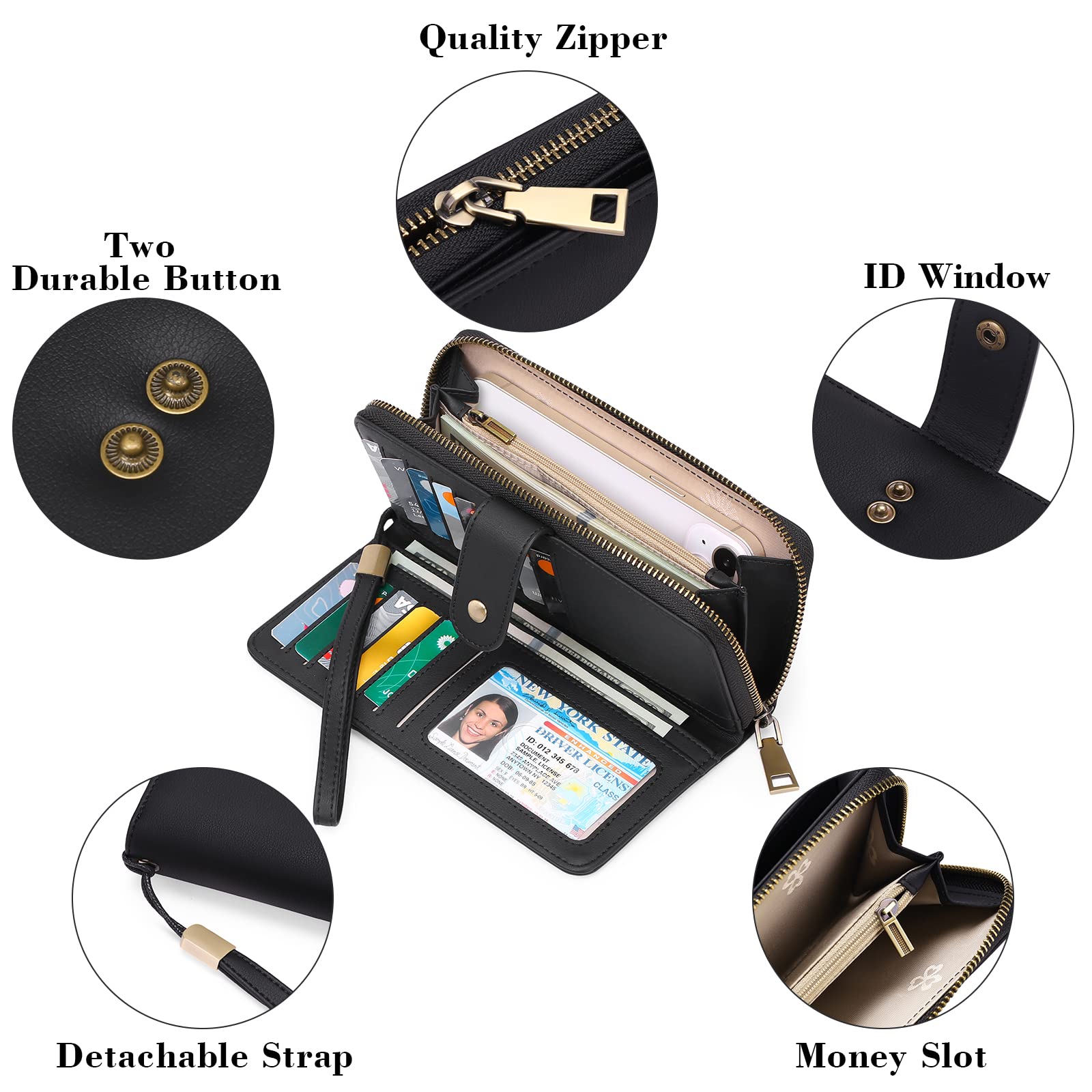 GAEKEAO Portefeuille Femme Cuir Synthétique, Grande capacité Porte Monnaie avec RFID Blocage, Porte-chéquiers Porte-Cartes pour 14 Cartes